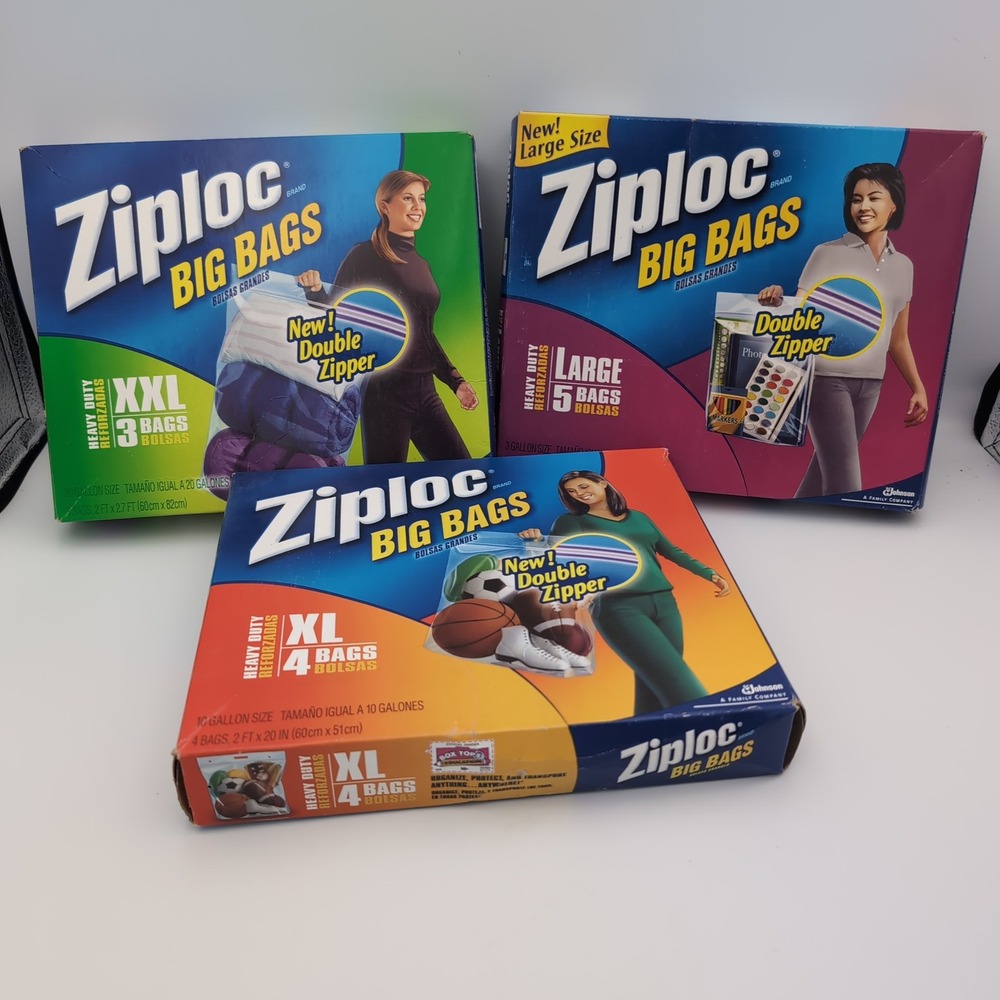 Vintage Ziploc Big Bags Lot Large XL XXL 12 Bags NOS Sealed Discontinued